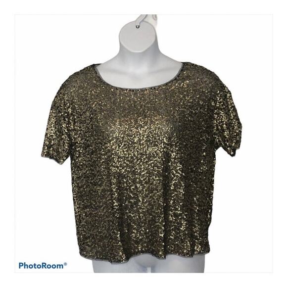 Silence + Noise Gold Sequin & Mesh Short Sleeve Party Blouse Size Small - Picture 16 of 16